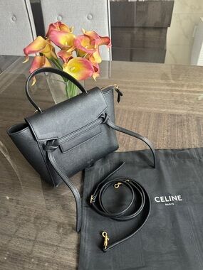Celine Black Leather Nano Belt Bag with Gold Hardware